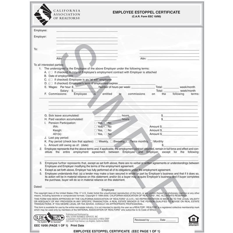 EEC - Employee Estoppels Certificate – C.A.R. Business Products AOR Store eec-employee-estoppels-certificate-c-a-r-business-products-aor-store