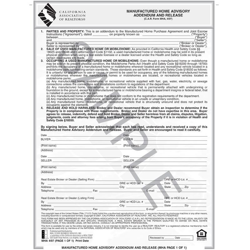 MHA - Manufactured Home Advisory Addendum and Release