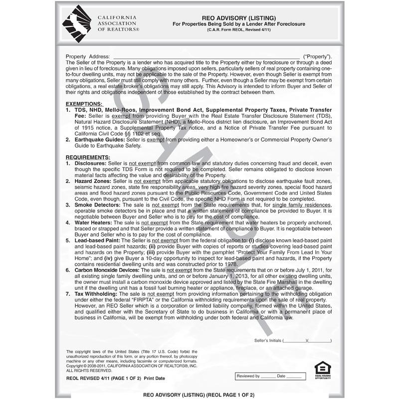 REOL - REO Advisory (Listing) (for Seller/Broker)