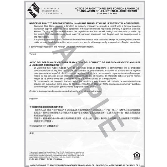 FLTN - Notice of Right to Receive Foreign Language Translation of Lease/Rental Agreements