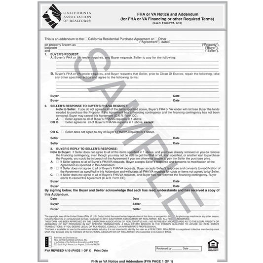 FVA - FHA or VA Notice and Addendum