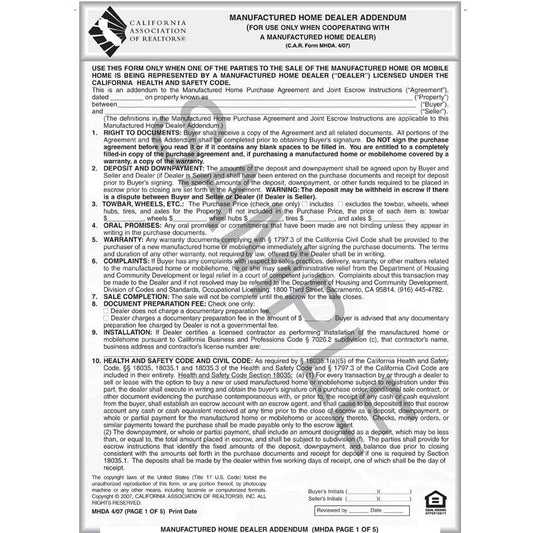 MHDA - Manufactured Home Dealer Addendum