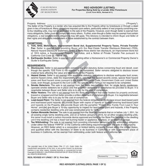 REOL - REO Advisory (Listing) (for Seller/Broker)