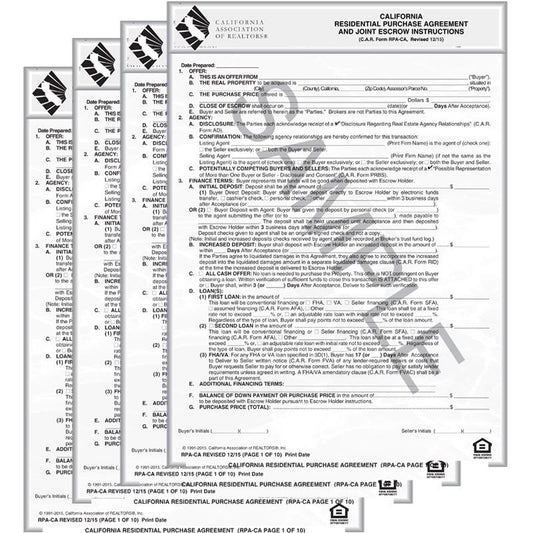 RPA - California Residential Purchase Agreement and Joint Escrow Instructions - 4 Pack