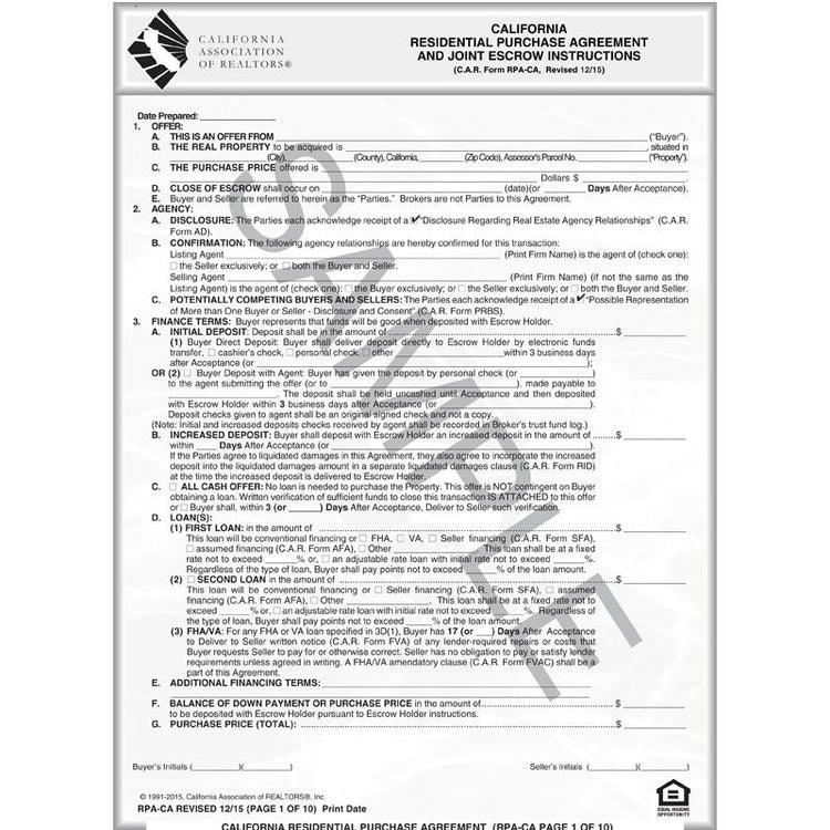 RPA - California Residential Purchase Agreement – C.A.R. Business ...